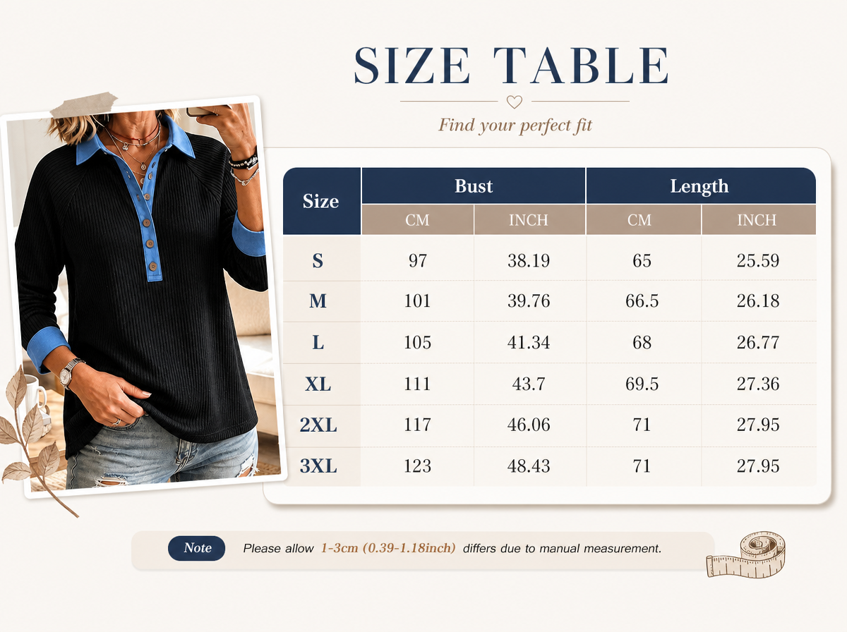 🌸🌸Women V-Neck Long Sleeve Top with Button Detail✨
