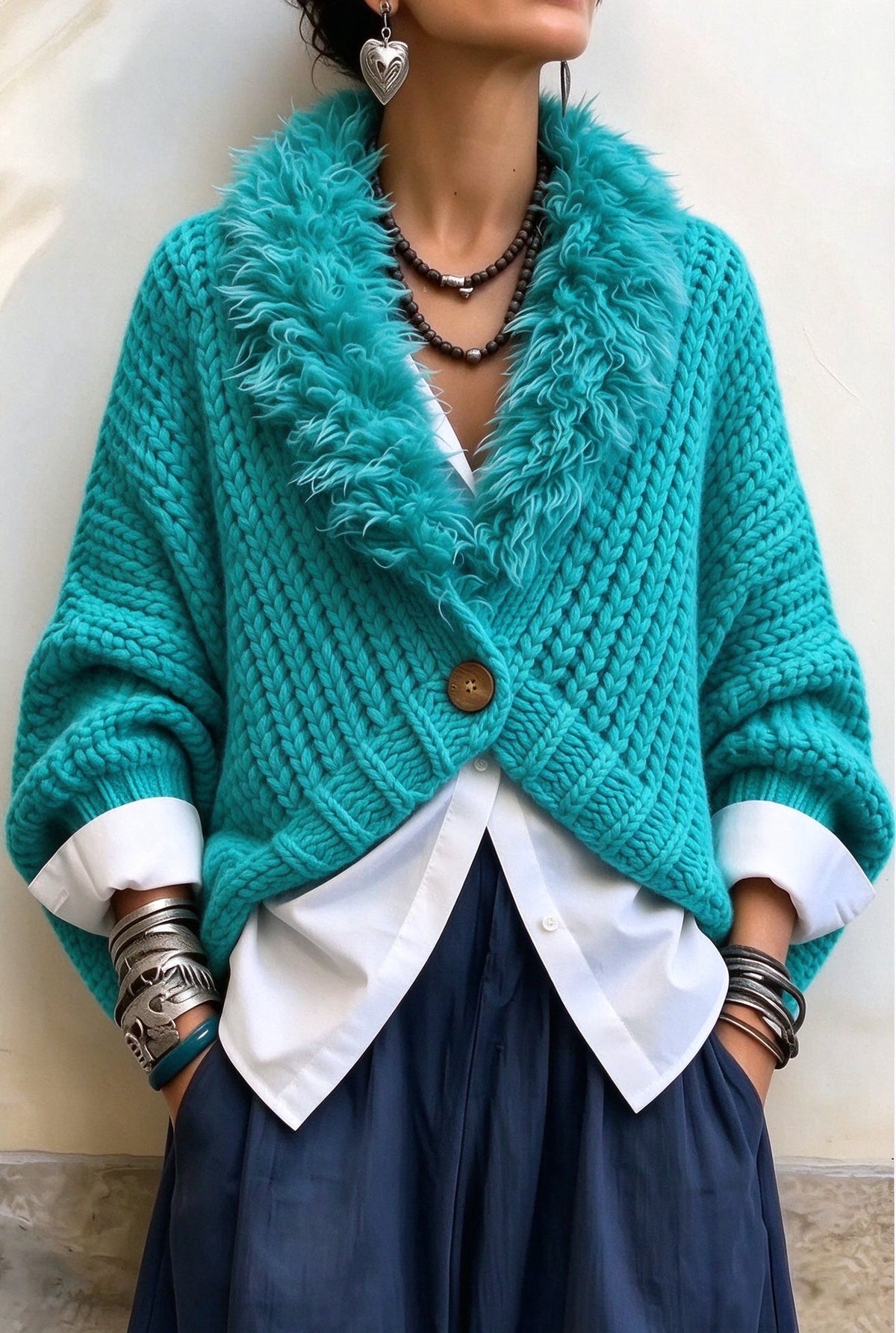 🤲LAST DAY SAVE 49% ⏰Luxury Faux Fur Collar Chunky Knit Cardigan