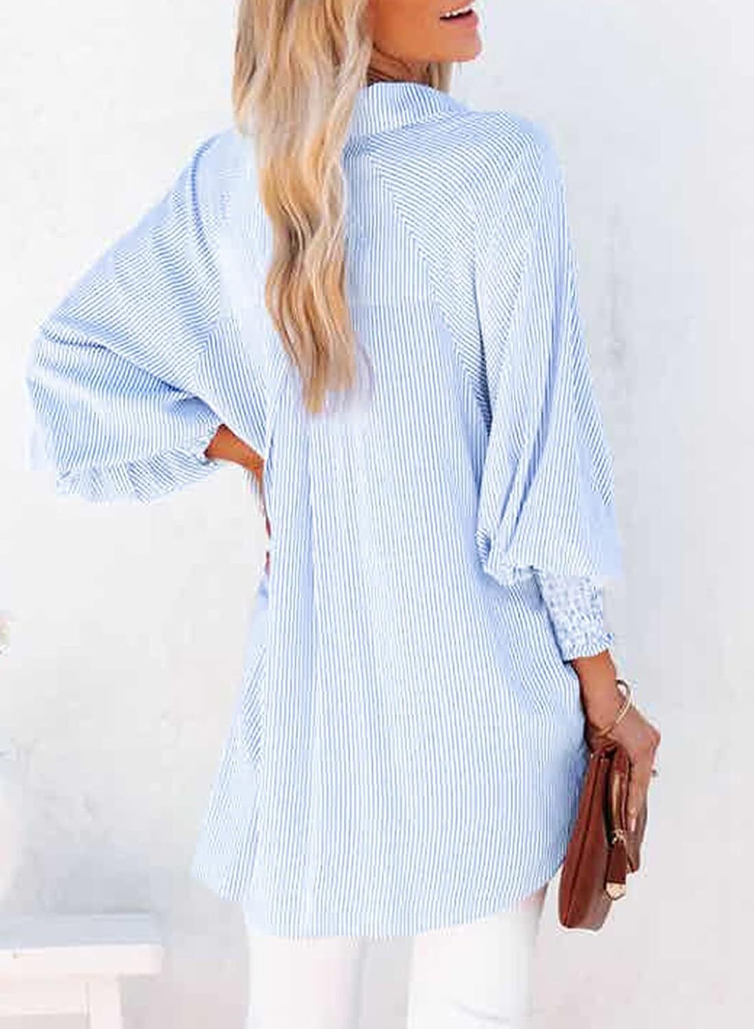 Women's Striped Oversized Button Down Shirt | Casual Long Sleeve Top