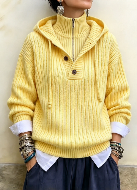 🤲LAST DAY SAVE 49% ⏰Sunlit Ribbed Knit Hooded Half-Zip Pullover