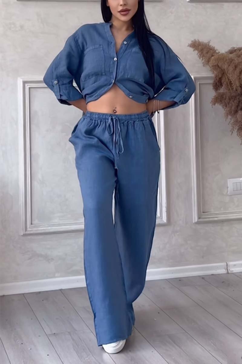 🤲🎄Casual solid color cotton and linen pants two-piece set