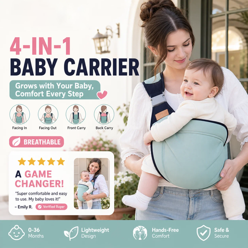 4-in-1 Breathable Baby Carrier – Comfortable Hands-Free Carrying for Parents