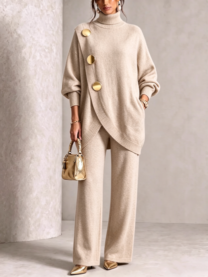 🤲LAST DAY SAVE 49% ⏰Elegant Burgundy Knit Asymmetrical Button Set— FREE Handbag