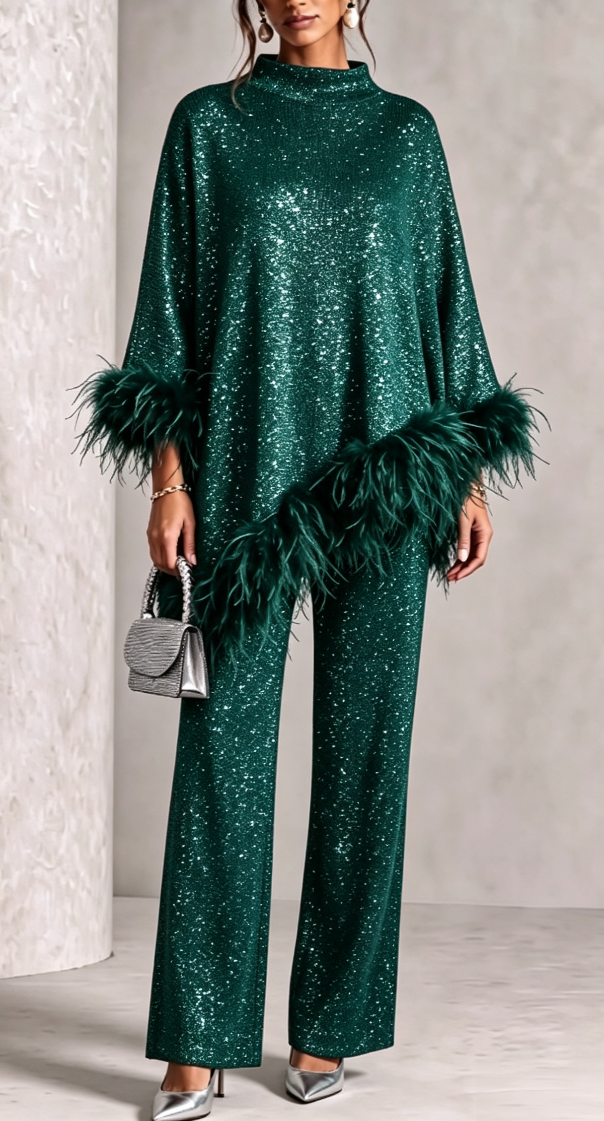 🤲LAST DAY SAVE 49% ⏰Glamorous  Feather-Trimmed Knit Two-Piece Set — FREE Handbag