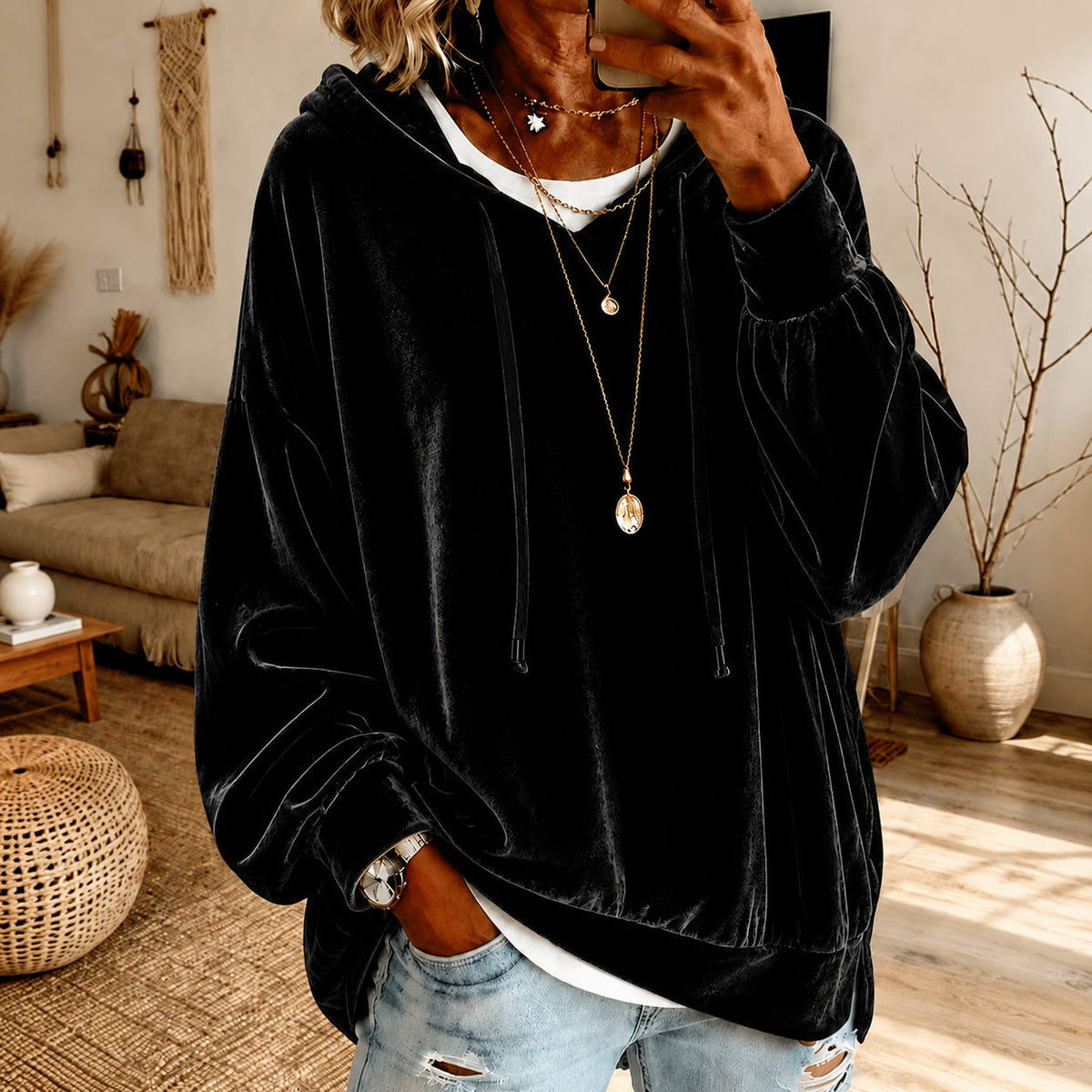 🤲🔥Limited-Time Promotion Women's Loose Velvet Drawstring Hoodie