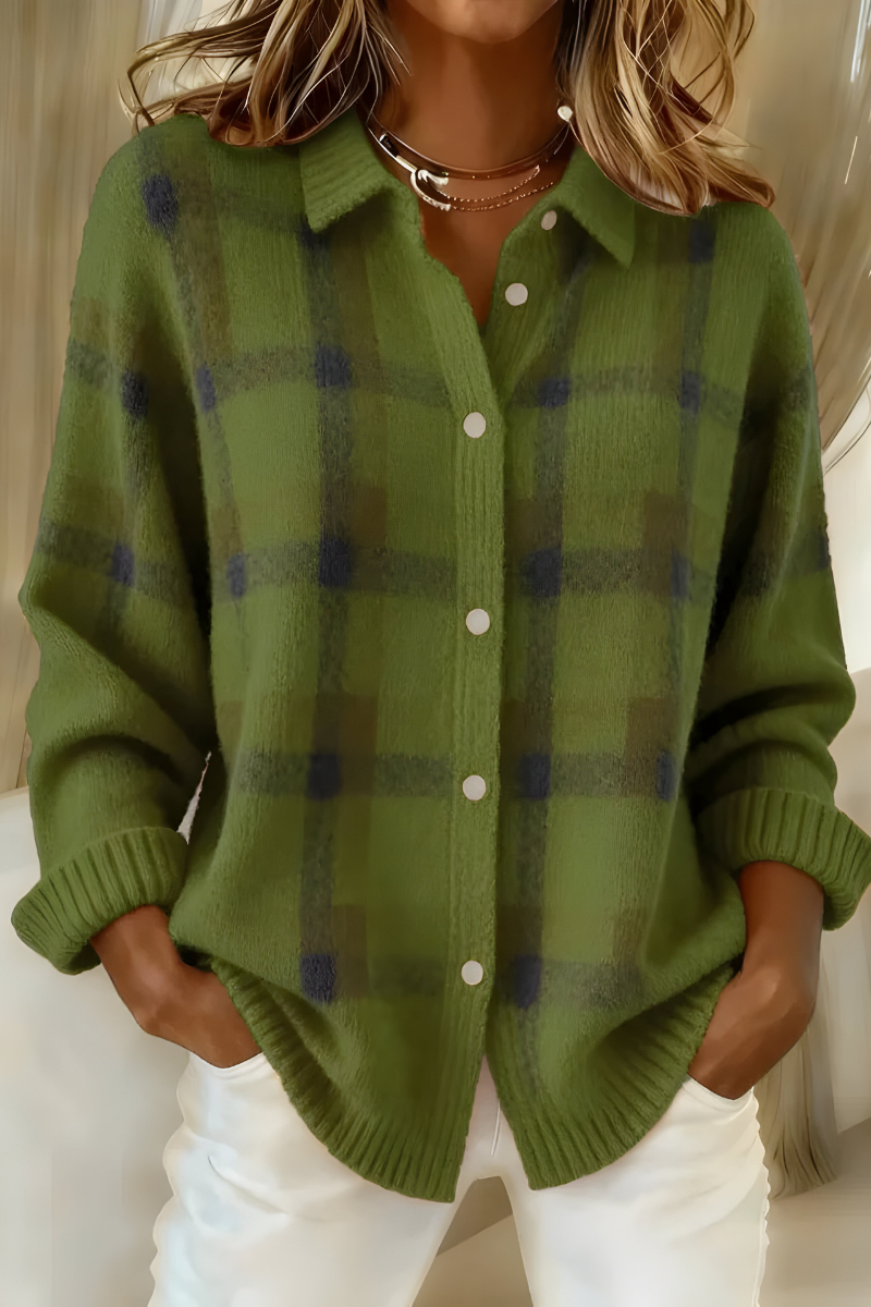 Women's Relaxed Plaid Cardigan | Cozy Button-Up Knit Sweater