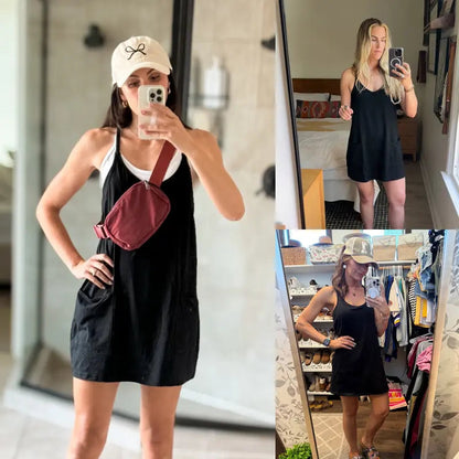 Women's V-Neck Tennis Dress with Built-In Shorts | Sleeveless Mini Dress