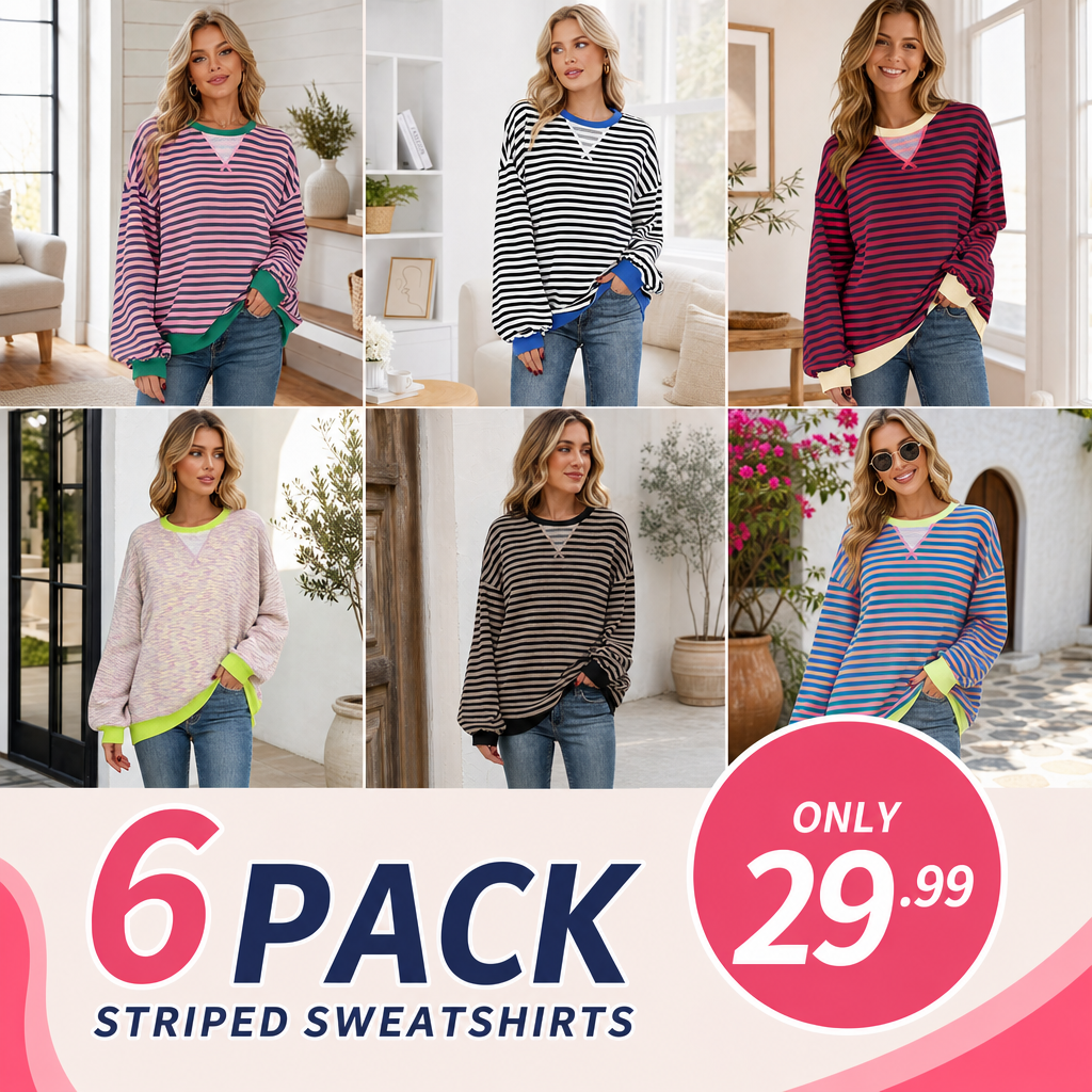 🌸🌸 Women Striped Oversized Pullover 🤎✨