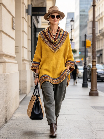 🤲LAST DAY SAVE 49% ⏰Boho Cozy Mustard Yellow Oversized Raped Cowl Knit Top