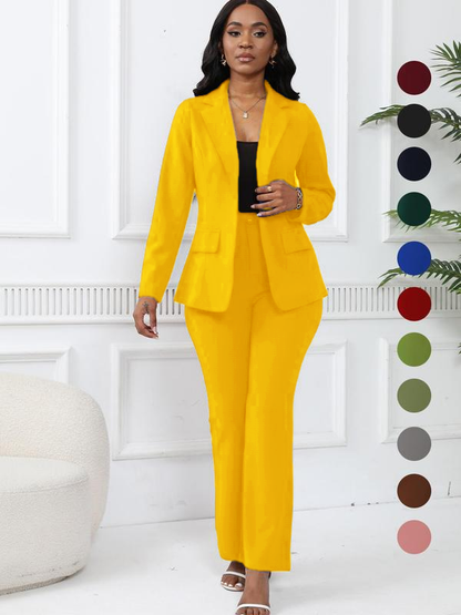 🤲Women's elegant business solid color long-sleeved two-piece suit