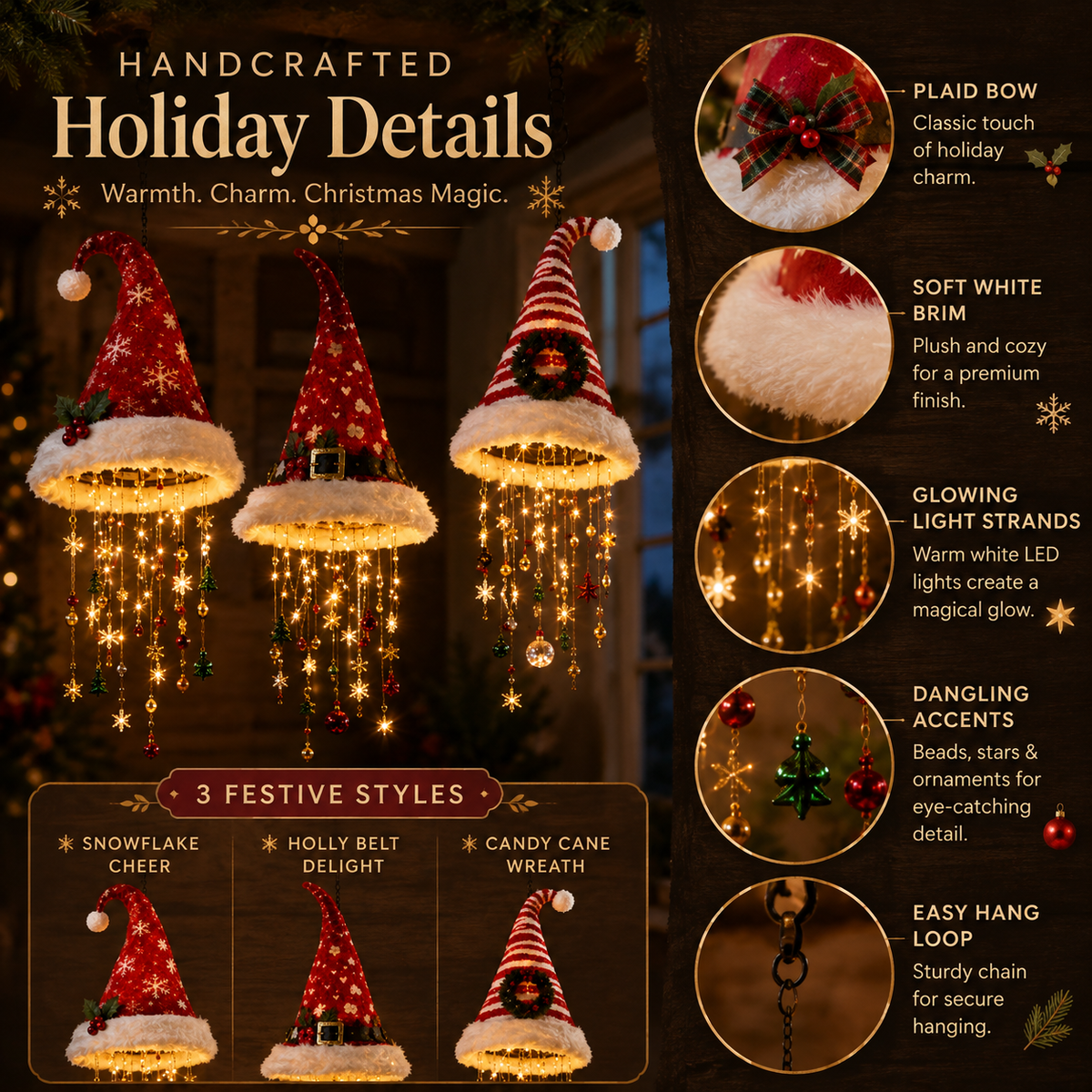 Lighted Santa Hat Hanging Decoration – Christmas LED Lights