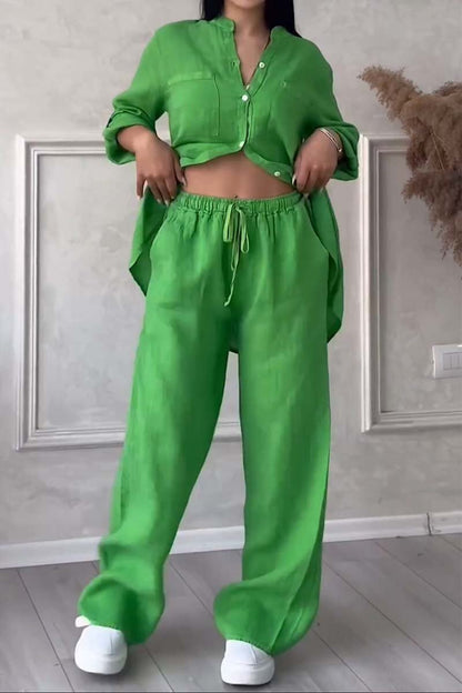 🤲🎄Casual solid color cotton and linen pants two-piece set