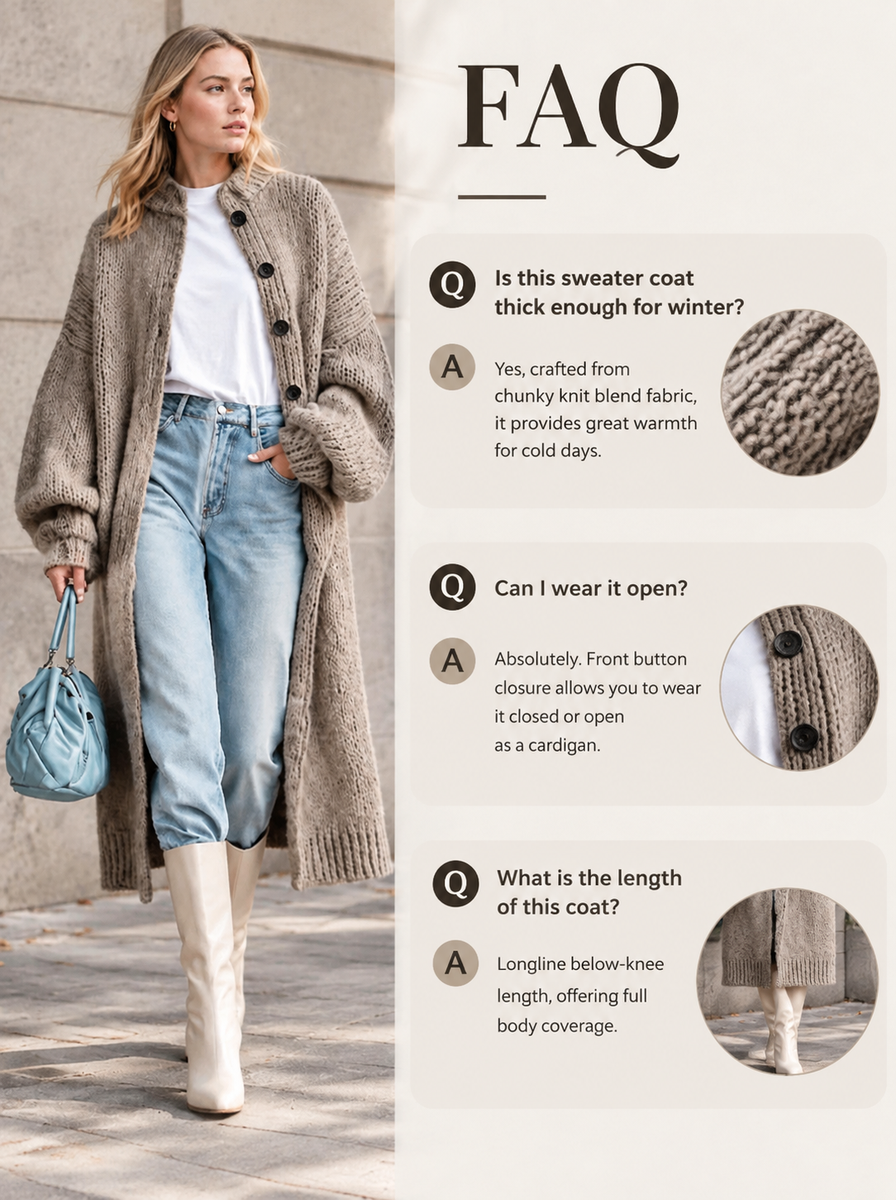 🌸🌸Cozy Length, Effortless Layers | Women's Chunky Knit Long Sweater Coat