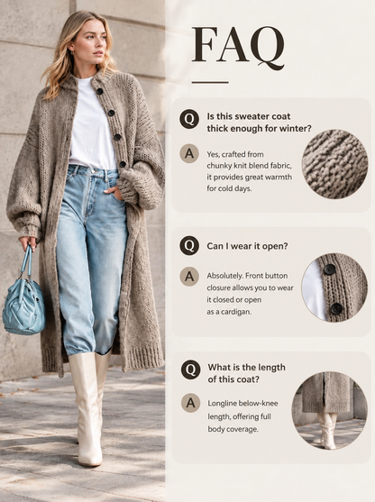 🌸🌸Cozy Length, Effortless Layers | Women's Chunky Knit Long Sweater Coat