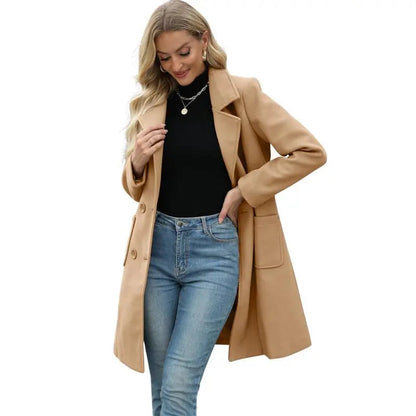 🤲Women's Winter Wool Blend Camel Mid-Long Coat