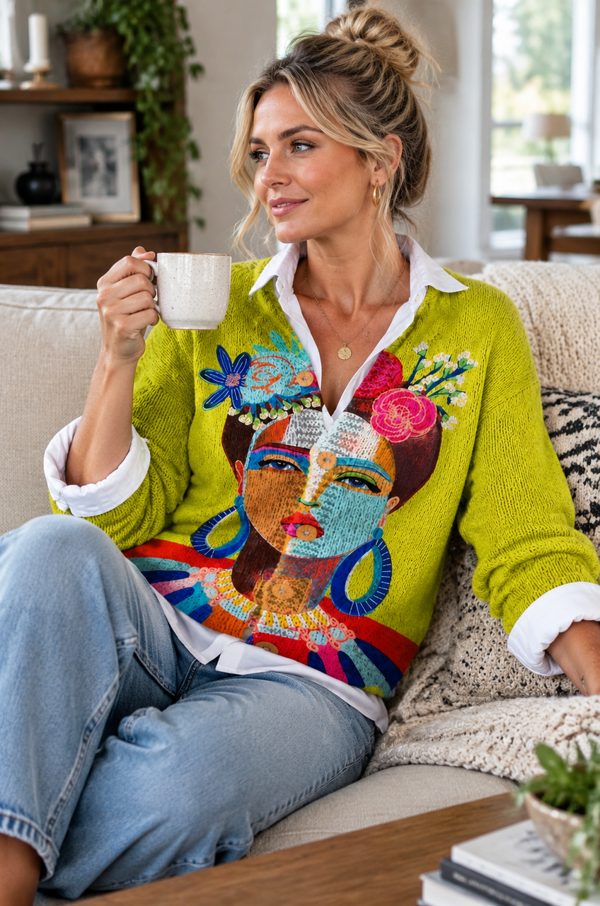 Women's Art Print Knit Cardigan | Cozy Button-Up Sweater