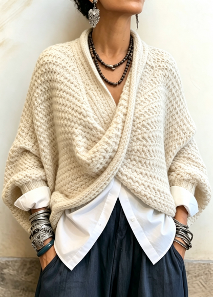🤲LAST DAY SAVE 49% ⏰Cozy Relaxed Batwing Sleeves Crossover V-neck Sweater