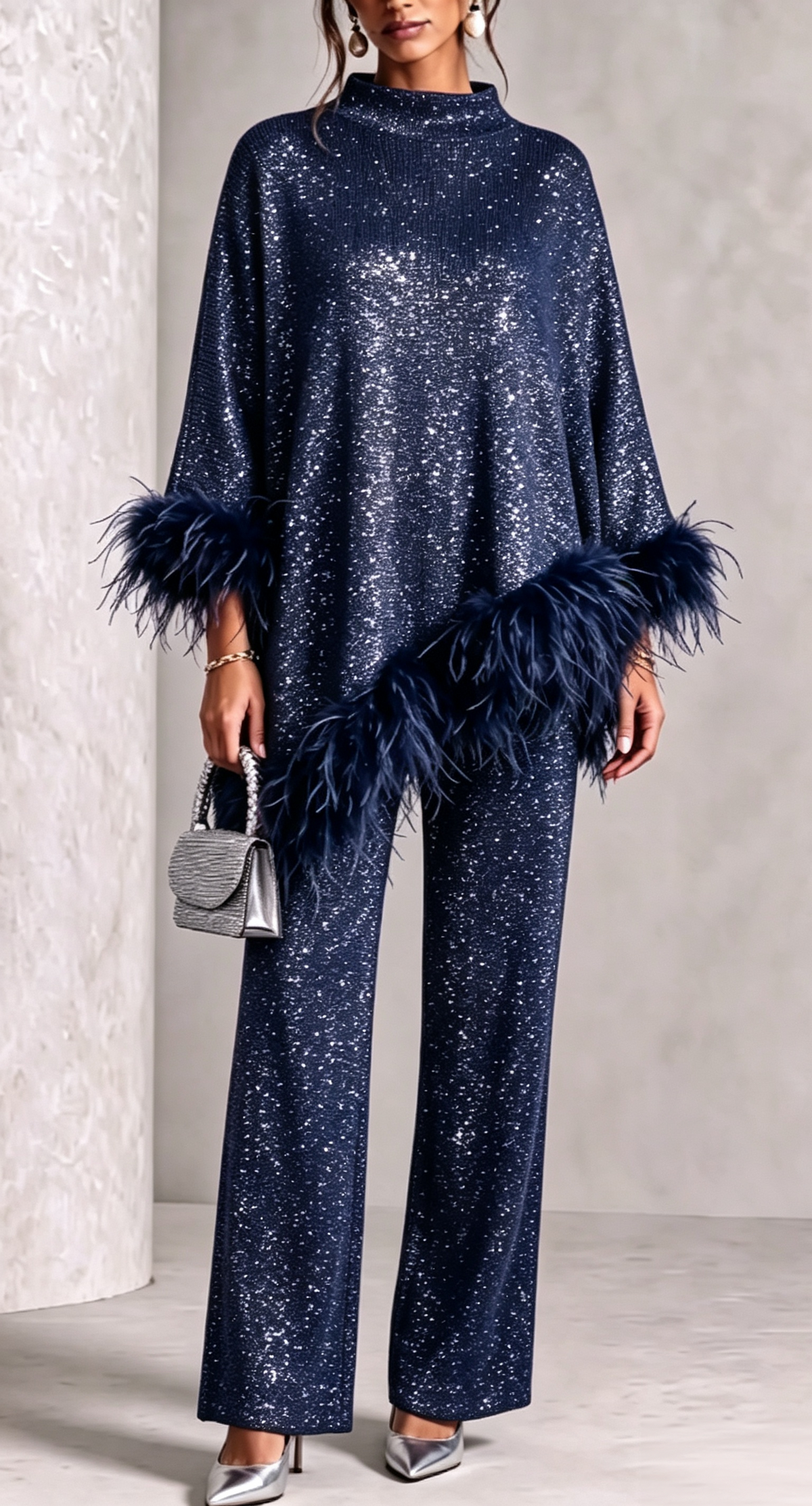 🤲LAST DAY SAVE 49% ⏰Glamorous  Feather-Trimmed Knit Two-Piece Set — FREE Handbag