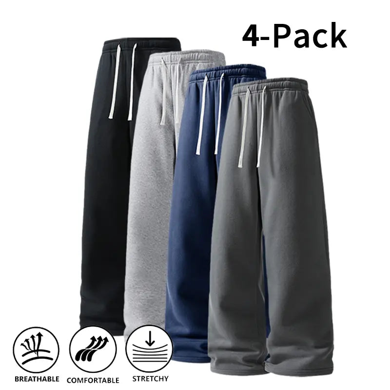 Men's 4-Pack Wide-Leg Sweatpants | Ultra-Soft Casual Athletic Pants