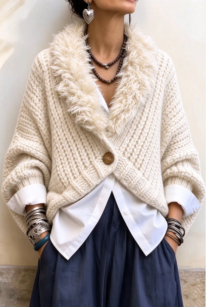 🤲LAST DAY SAVE 49% ⏰Luxury Faux Fur Collar Chunky Knit Cardigan