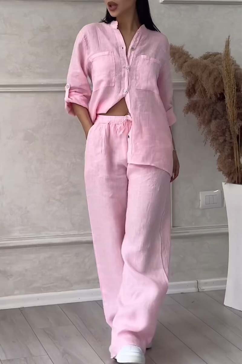 🤲🎄Casual solid color cotton and linen pants two-piece set