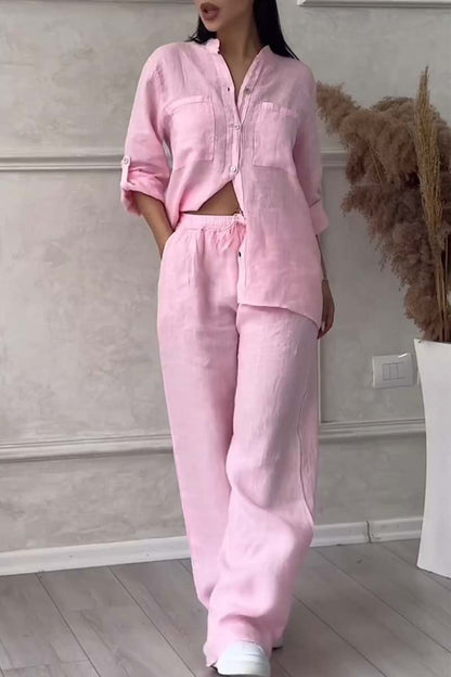 🤲🎄Casual solid color cotton and linen pants two-piece set