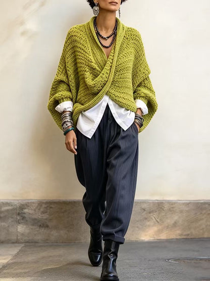 🤲LAST DAY SAVE 49% ⏰Cozy Relaxed Batwing Sleeves Crossover V-neck Sweater