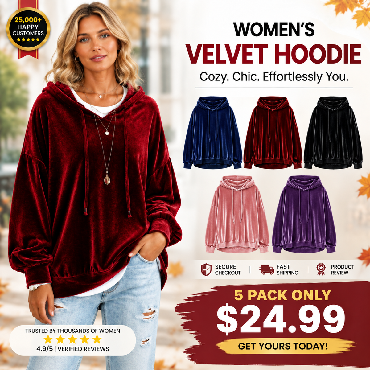 🤲🔥Limited-Time Promotion Women's Loose Velvet Drawstring Hoodie