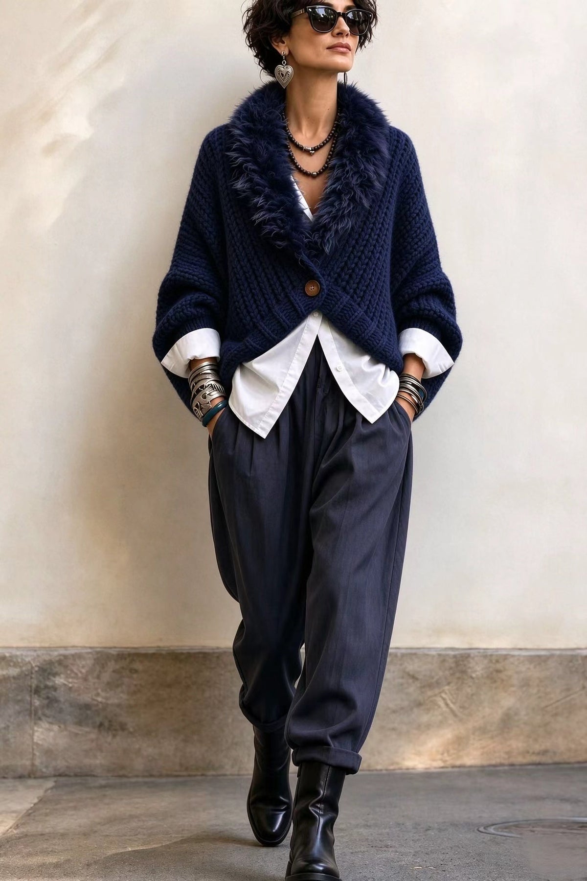 🤲LAST DAY SAVE 49% ⏰Luxury Faux Fur Collar Chunky Knit Cardigan