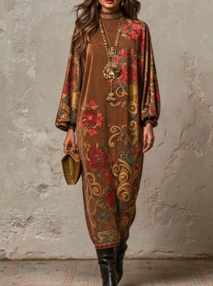 🤲LAST DAY SAVE 49% ⏰Vintage-style Printed Velvet Midi Dress