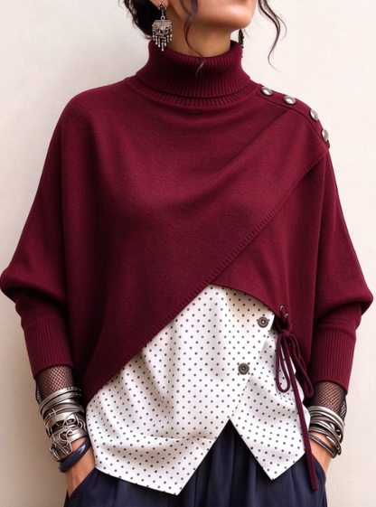 🤲LAST DAY SAVE 49% ⏰Women's Chic Asymmetric Turtleneck Knit Sweater - Elegant Layered Pullover