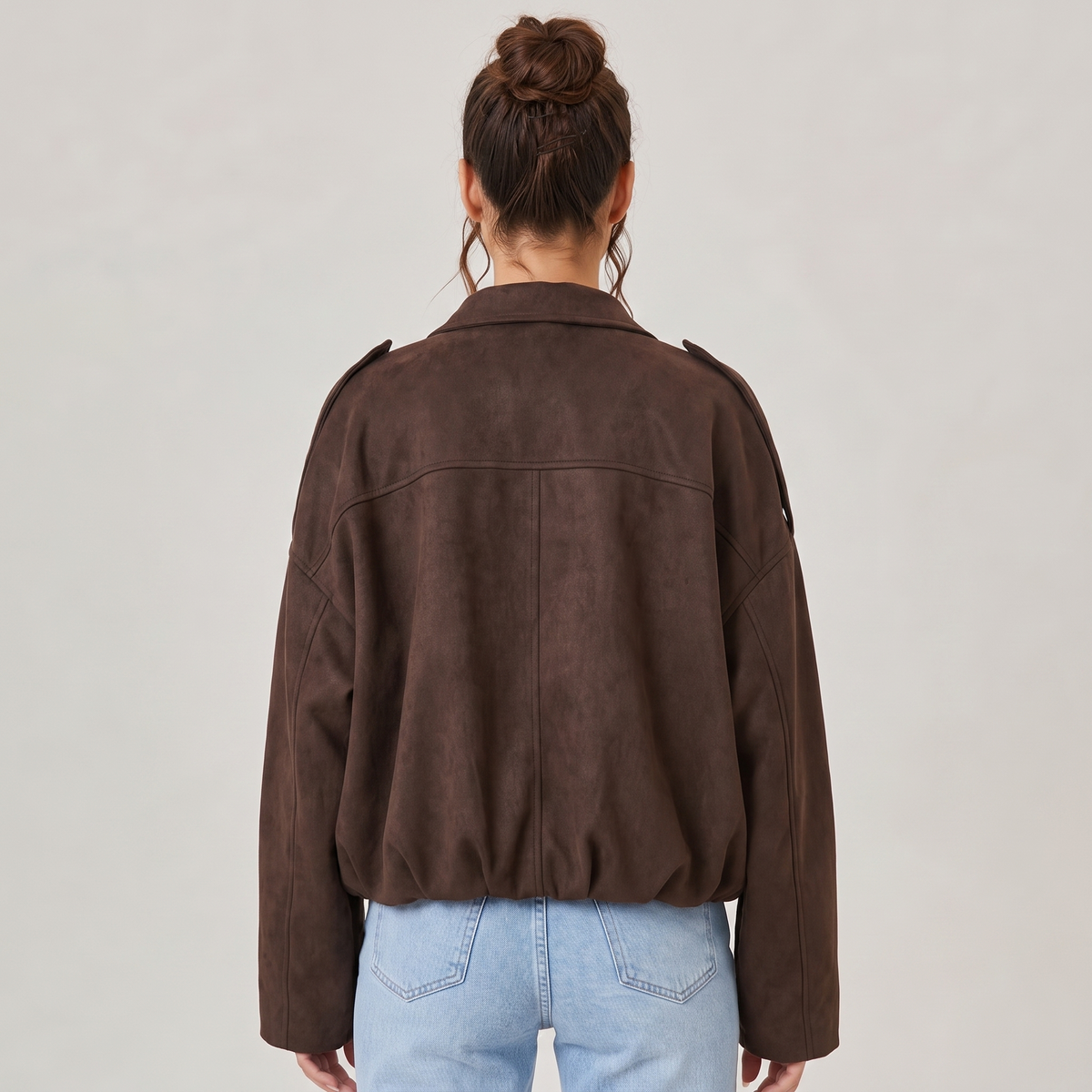 Women's Cropped Faux Suede Jacket | Oversized Casual Zip-Up Jacket