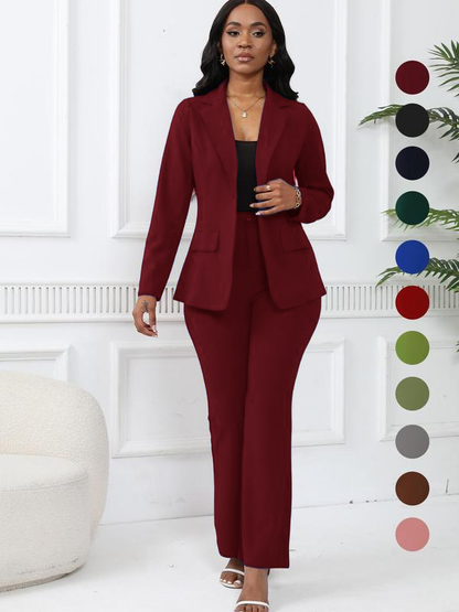 🤲Women's elegant business solid color long-sleeved two-piece suit