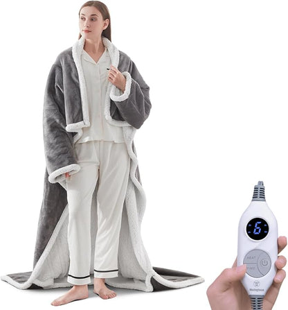 🤲🔥Wearable Heated Blanket with Foot Pocket Sherpa🔥Overheat Protection & Auto Shut-Off