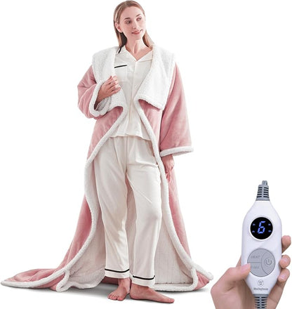 🤲🔥Wearable Heated Blanket with Foot Pocket Sherpa🔥Overheat Protection & Auto Shut-Off
