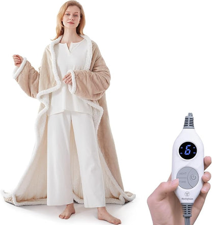 🤲🔥Wearable Heated Blanket with Foot Pocket Sherpa🔥Overheat Protection & Auto Shut-Off