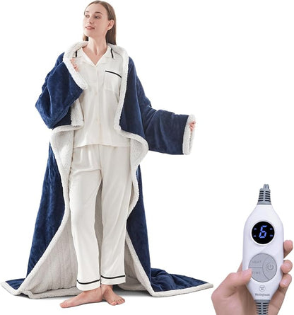 🤲🔥Wearable Heated Blanket with Foot Pocket Sherpa🔥Overheat Protection & Auto Shut-Off
