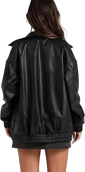 🤲Leather Jacket Women Faux Oversized Motorcycle Bomber Coats 2025 – Bold, Chic & Unstoppable