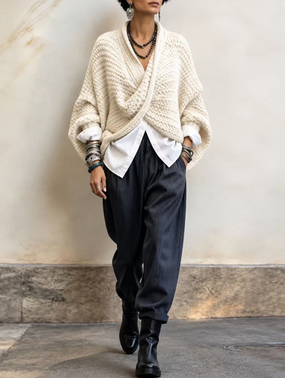 🤲LAST DAY SAVE 49% ⏰Cozy Relaxed Batwing Sleeves Crossover V-neck Sweater