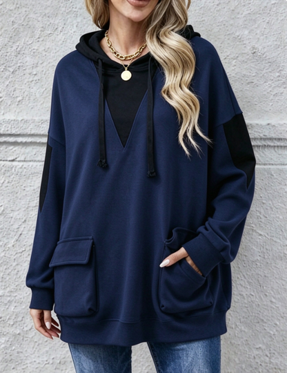 🤲LAST DAY SAVE 49% ⏰Cozy Color-Blocked V-Neck Hooded Sweatshirt