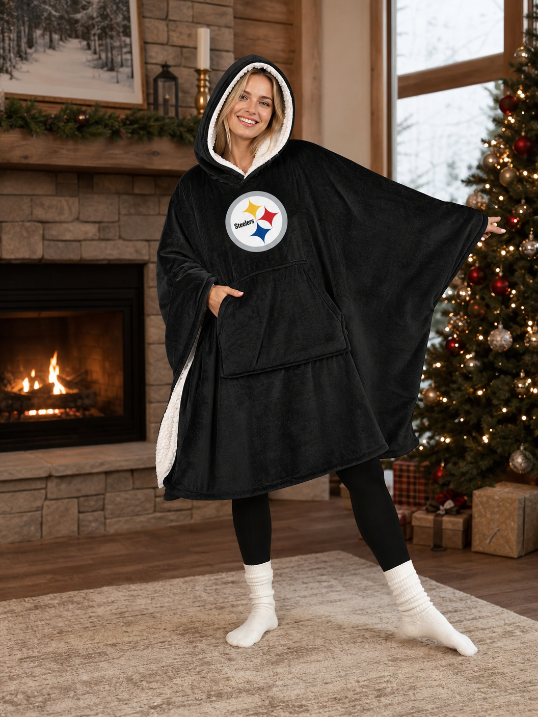 🌸🔥New Arrival🛌Wearable Hooded Blanket with Logo Patch, 60" x 80"🧶