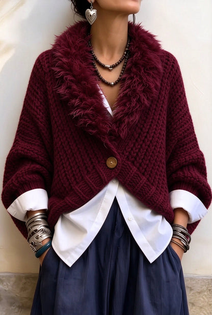 🤲LAST DAY SAVE 49% ⏰Luxury Faux Fur Collar Chunky Knit Cardigan