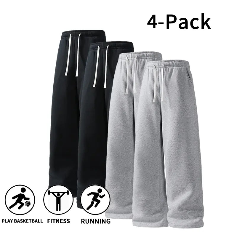 Men's 4-Pack Wide-Leg Sweatpants | Ultra-Soft Casual Athletic Pants