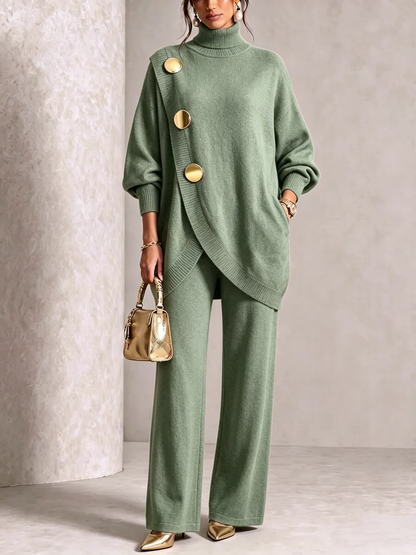 🤲LAST DAY SAVE 49% ⏰Elegant Burgundy Knit Asymmetrical Button Set— FREE Handbag