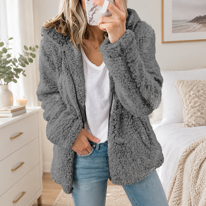 🌸🌸Women's Hooded Zip-Up Fuzzy Jacket