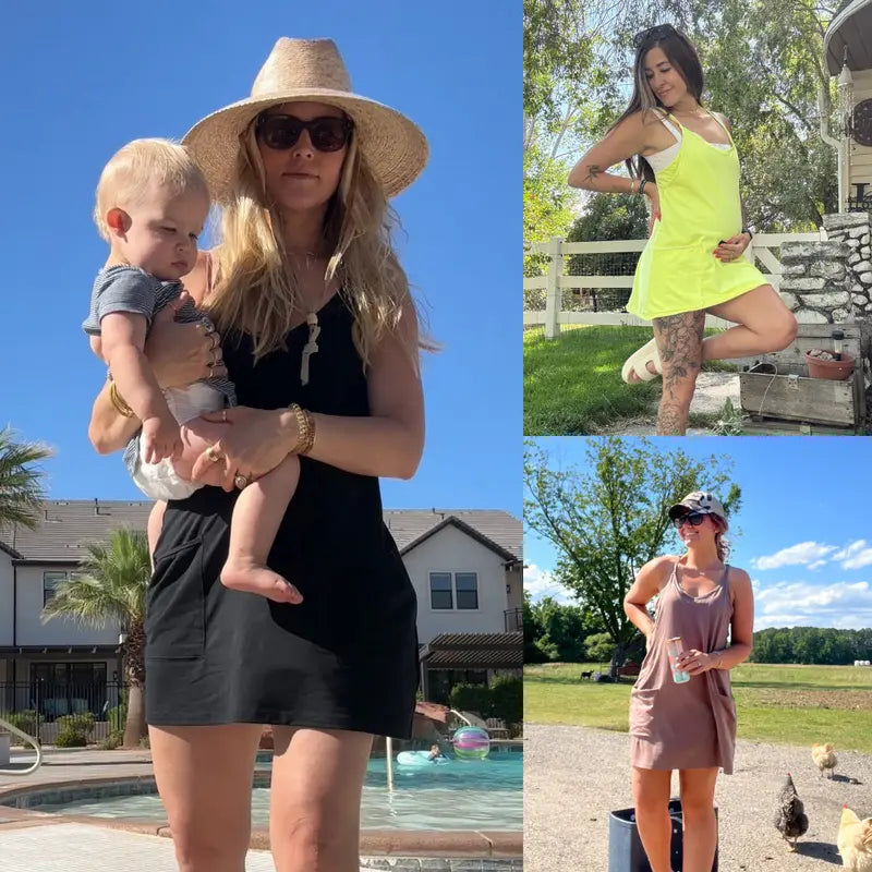 Women's V-Neck Tennis Dress with Built-In Shorts | Sleeveless Mini Dress