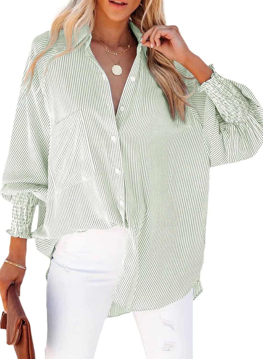 Women's Striped Oversized Button Down Shirt | Casual Long Sleeve Top