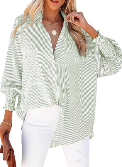Women's Striped Oversized Button Down Shirt | Casual Long Sleeve Top
