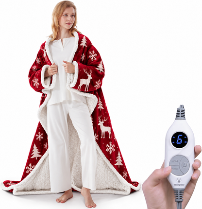 🤲🔥Wearable Heated Blanket with Foot Pocket Sherpa🔥Overheat Protection & Auto Shut-Off