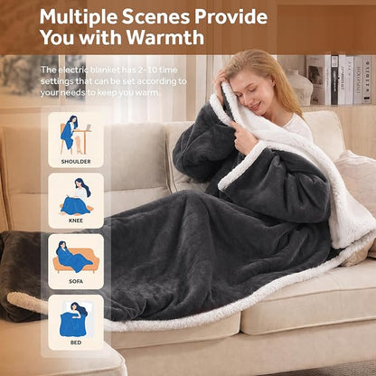 🤲🔥Wearable Heated Blanket with Foot Pocket Sherpa🔥Overheat Protection & Auto Shut-Off